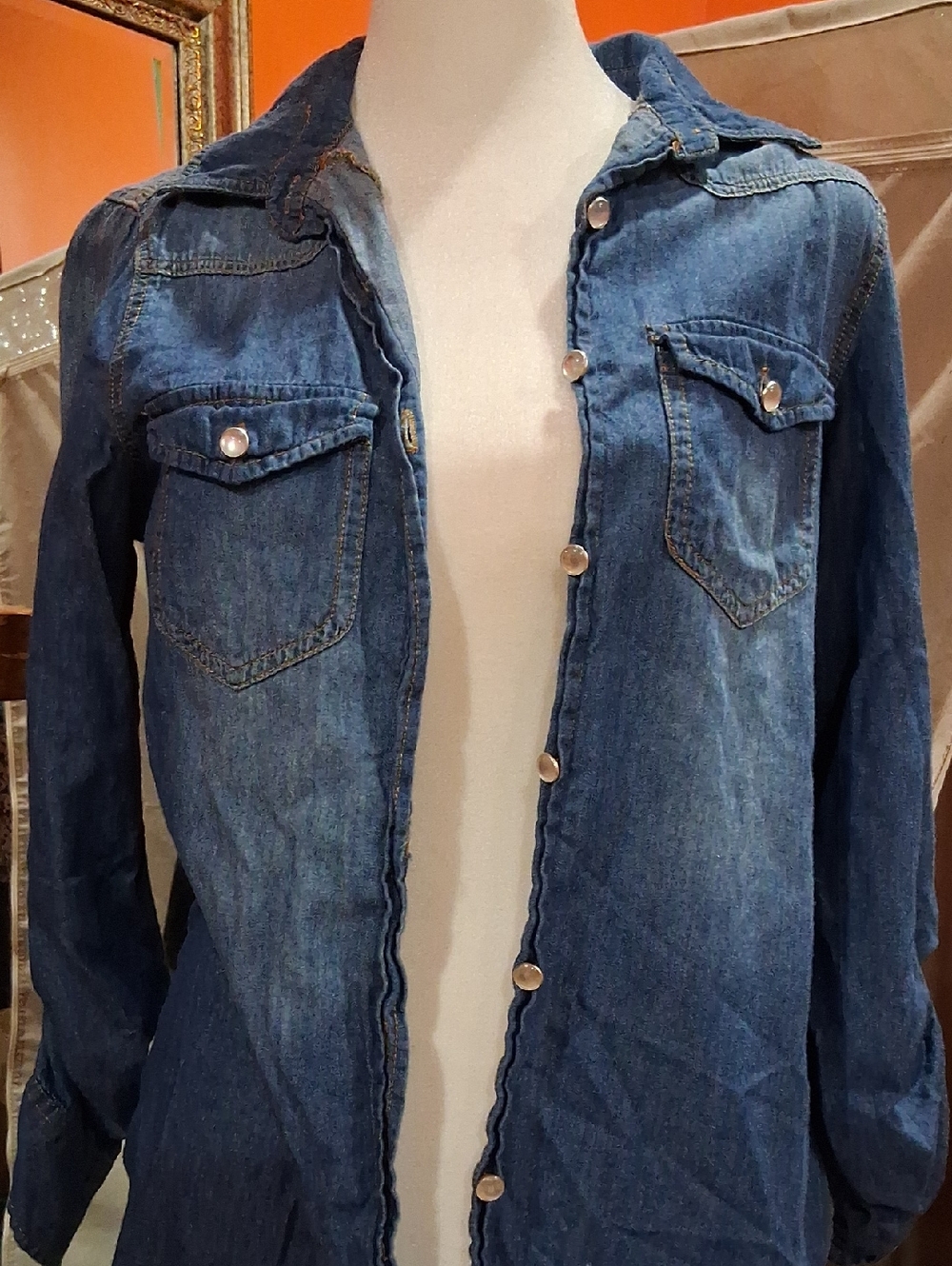 Women's Denim Button-Up Camisole Top - Blue